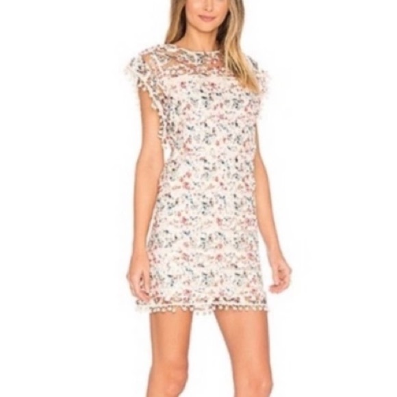ANTHROPOLOGIE x TULAROSA Elba PomPom Lace Overlay Mini Dress Beige & Multi SZ: M - Picture 14 of 15
